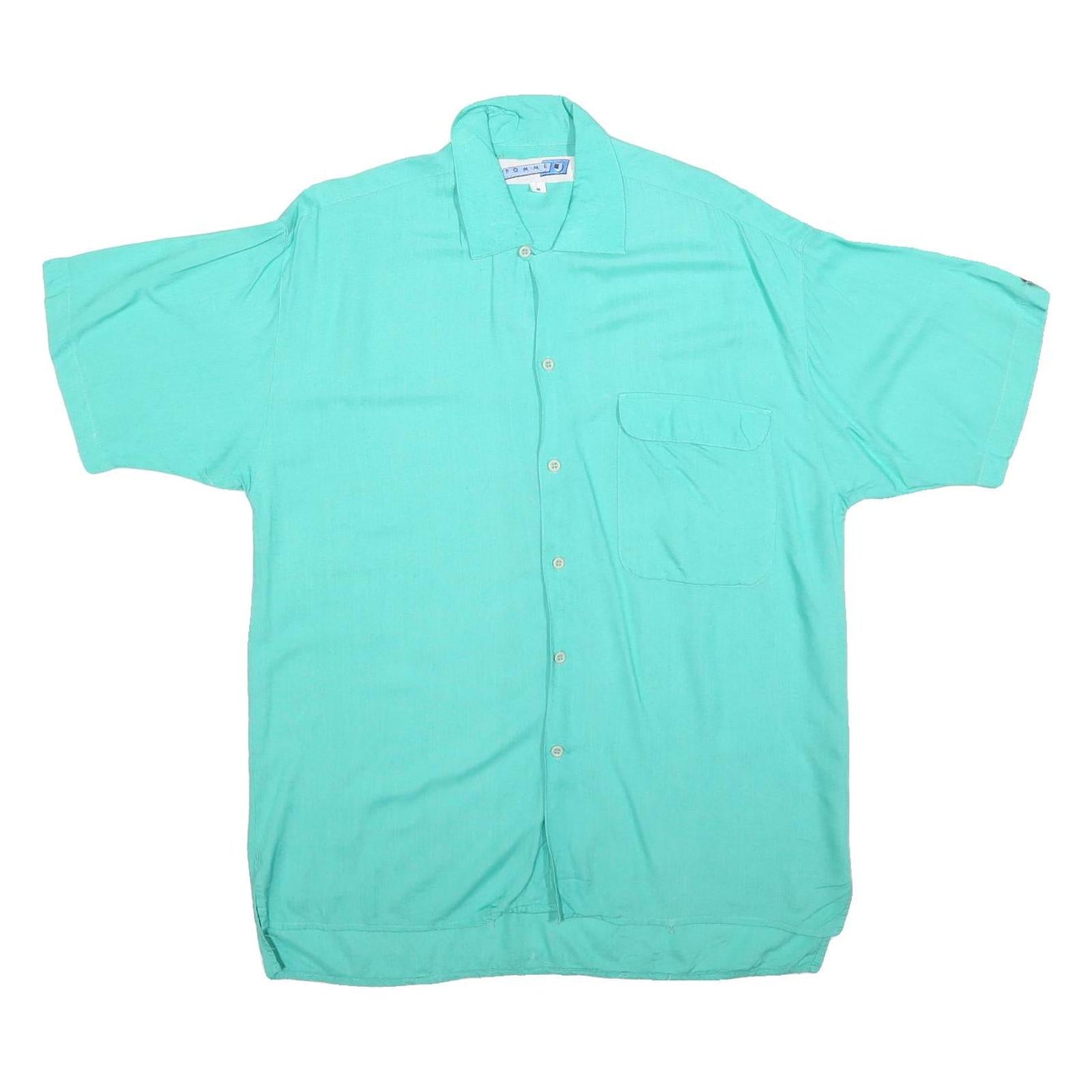 POMME Mens Blue Polyester Blend Shirt M Casual Short Sleeve Button Shirt