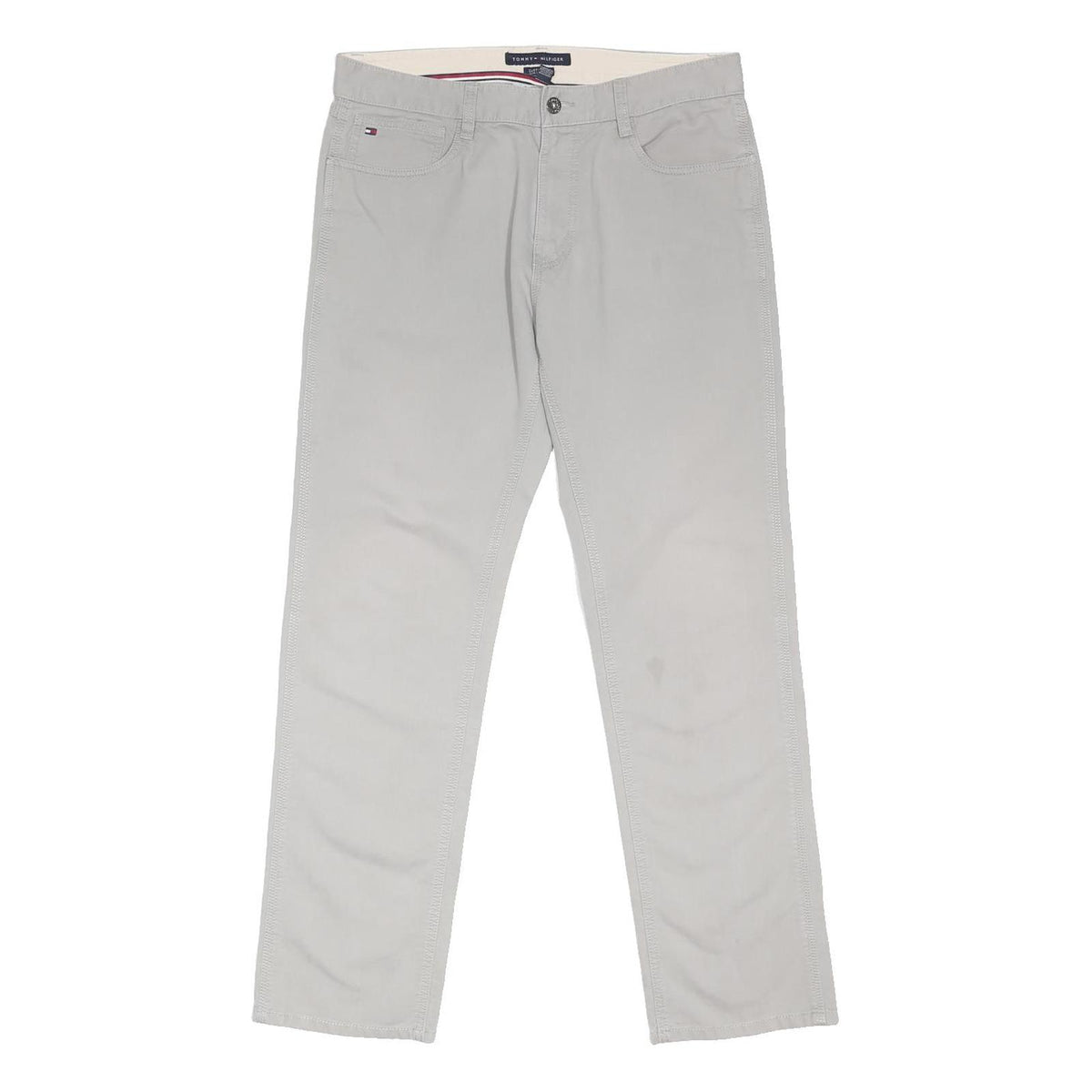 TOMMY HILFIGER Mens Cotton Blend Grey Regular Straight Trousers W32 L30 Casual