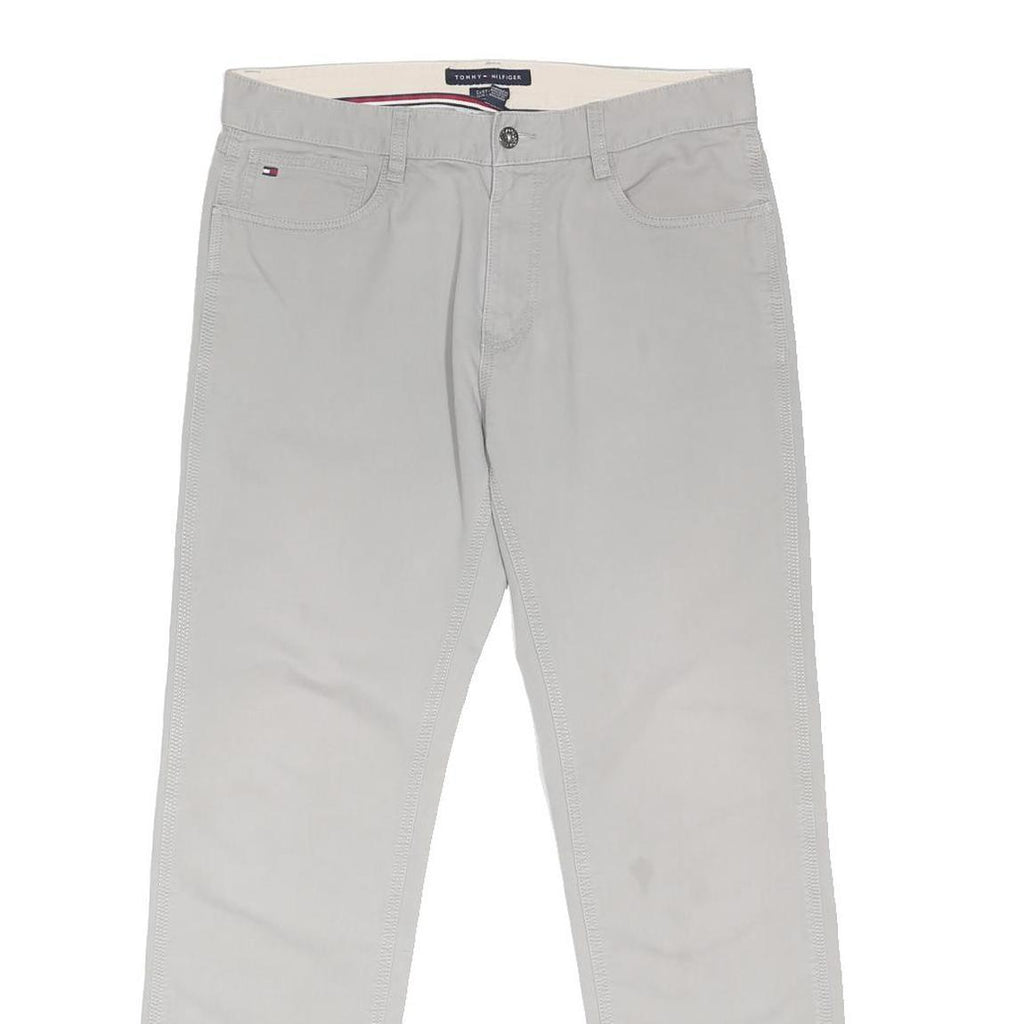 TOMMY HILFIGER Mens Cotton Blend Grey Regular Straight Trousers W32 L30 Casual