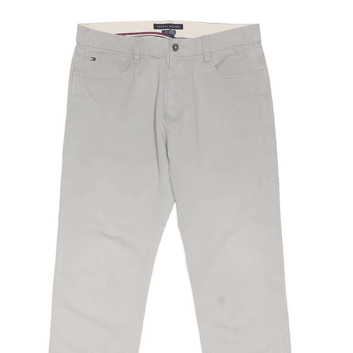 TOMMY HILFIGER Mens Cotton Blend Grey Regular Straight Trousers W32 L30 Casual