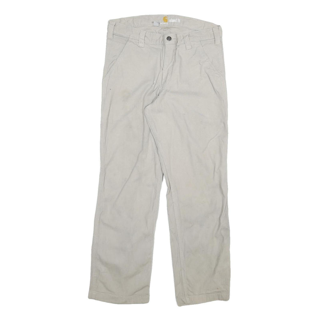 CARHARTT Mens Cotton Blend Beige Relaxed Straight Trousers W32 L30 Workwear Zip