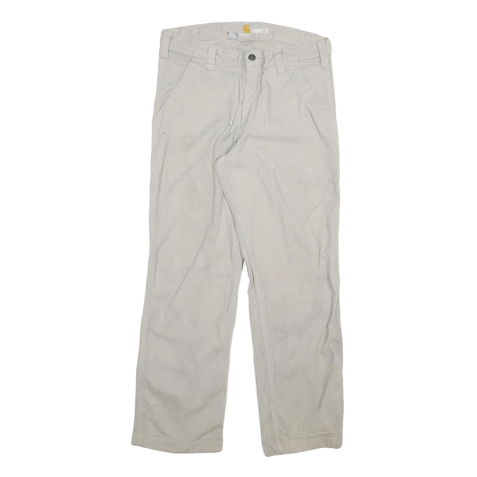 CARHARTT Mens Cotton Blend Beige Relaxed Straight Trousers W32 L30 Workwear Zip