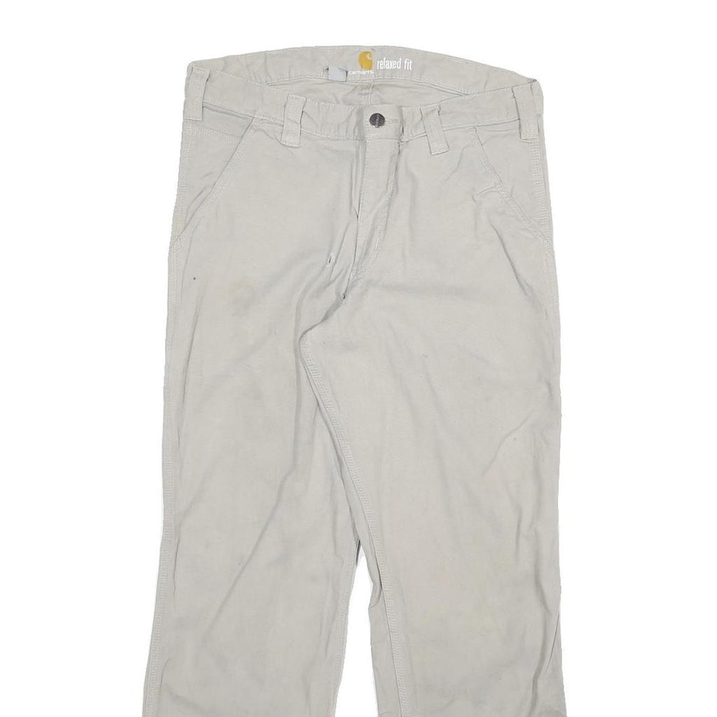 CARHARTT Mens Cotton Blend Beige Relaxed Straight Trousers W32 L30 Workwear Zip