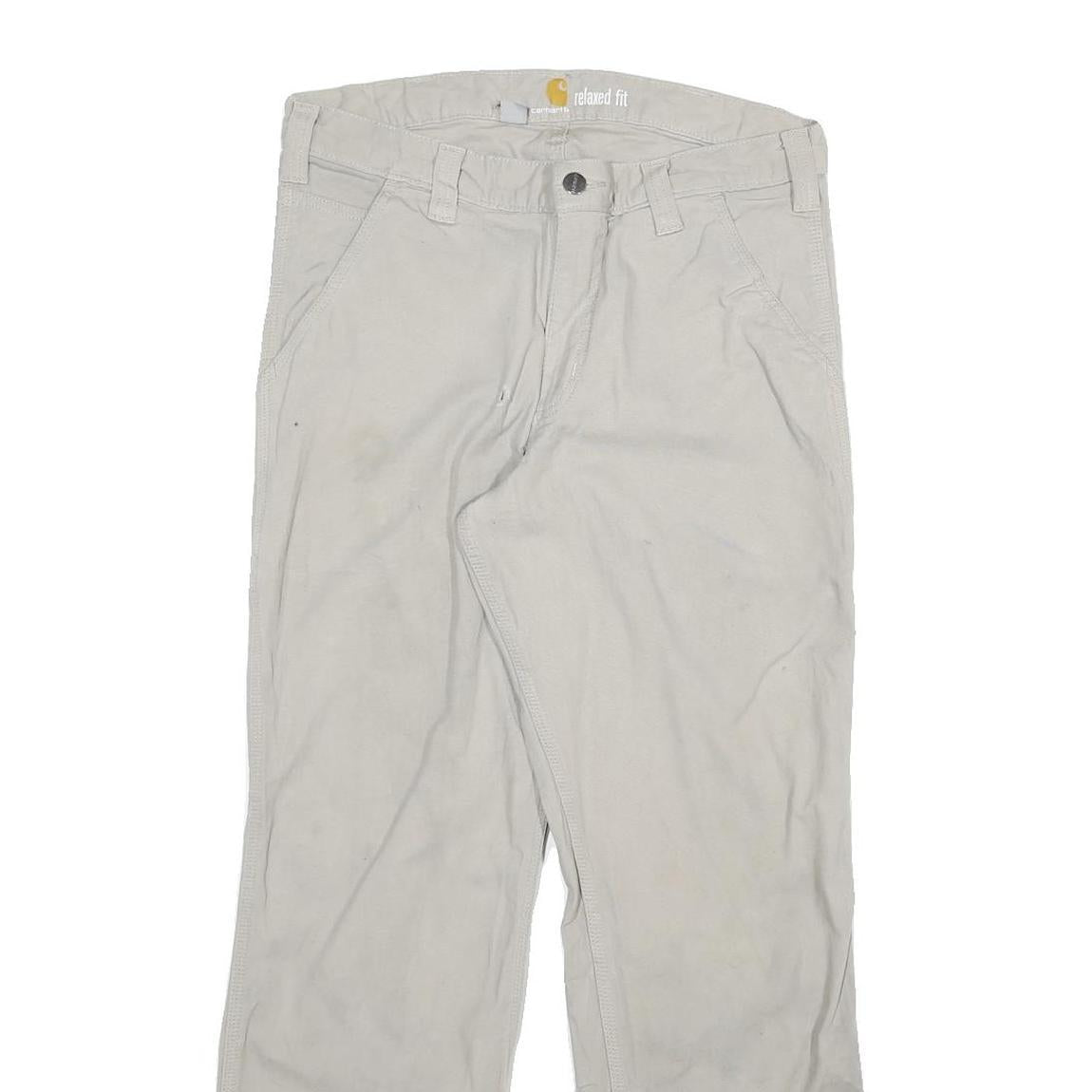 CARHARTT Mens Cotton Blend Beige Relaxed Straight Trousers W32 L30 Workwear Zip