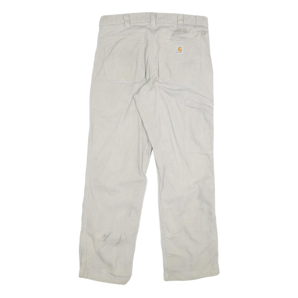 CARHARTT Mens Cotton Blend Beige Relaxed Straight Trousers W32 L30 Workwear Zip