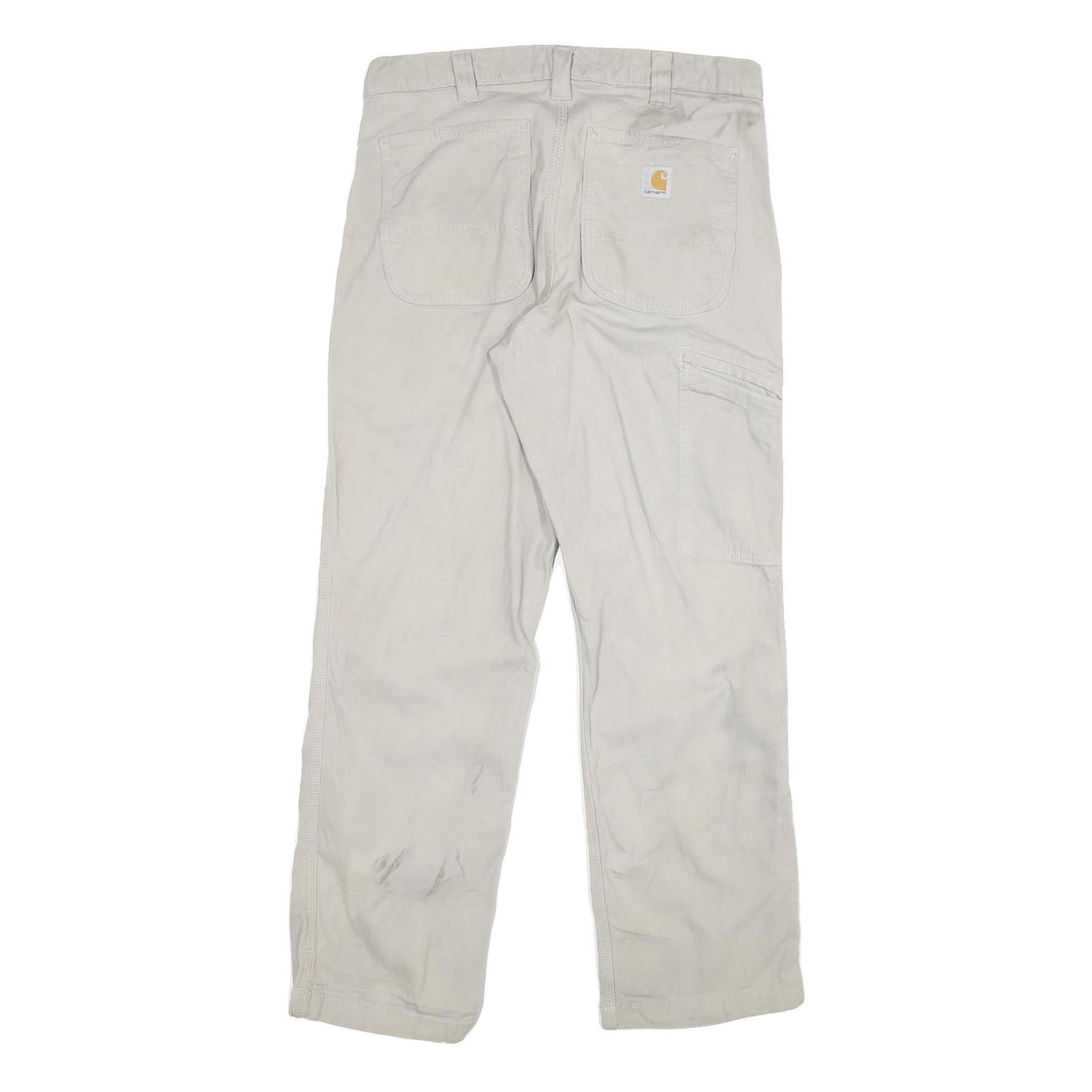 CARHARTT Mens Cotton Blend Beige Relaxed Straight Trousers W32 L30 Workwear Zip