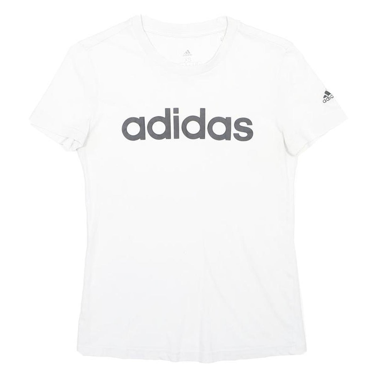 ADIDAS Womens White Cotton Blend T-Shirt XS Short Sleeve Crew Neck Logo