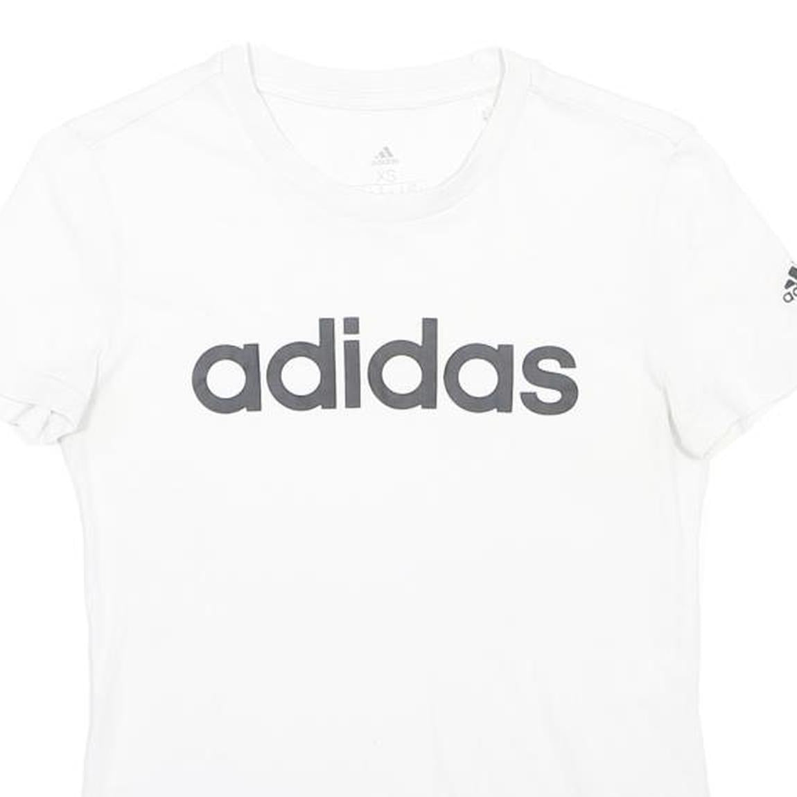 ADIDAS Womens White Cotton Blend T-Shirt XS Short Sleeve Crew Neck Logo