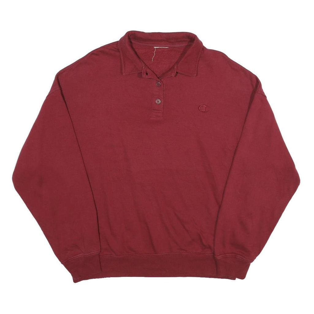 CHAMPION Mens Maroon Polo Collar XL Cotton Blend Sweatshirt Classic Logo