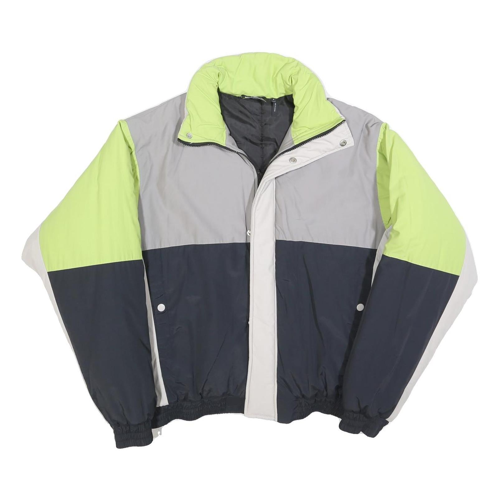 RECLAIMED VINTAGE Mens Lime Green & Grey Colourblock Jacket M Polyester Blend