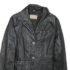 LEONARDO Womens Black Leather Button Jacket S Woven Classic Tailored