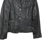 LEONARDO Womens Black Leather Button Jacket S Woven Classic Tailored