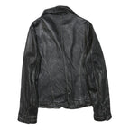 LEONARDO Womens Black Leather Button Jacket S Woven Classic Tailored