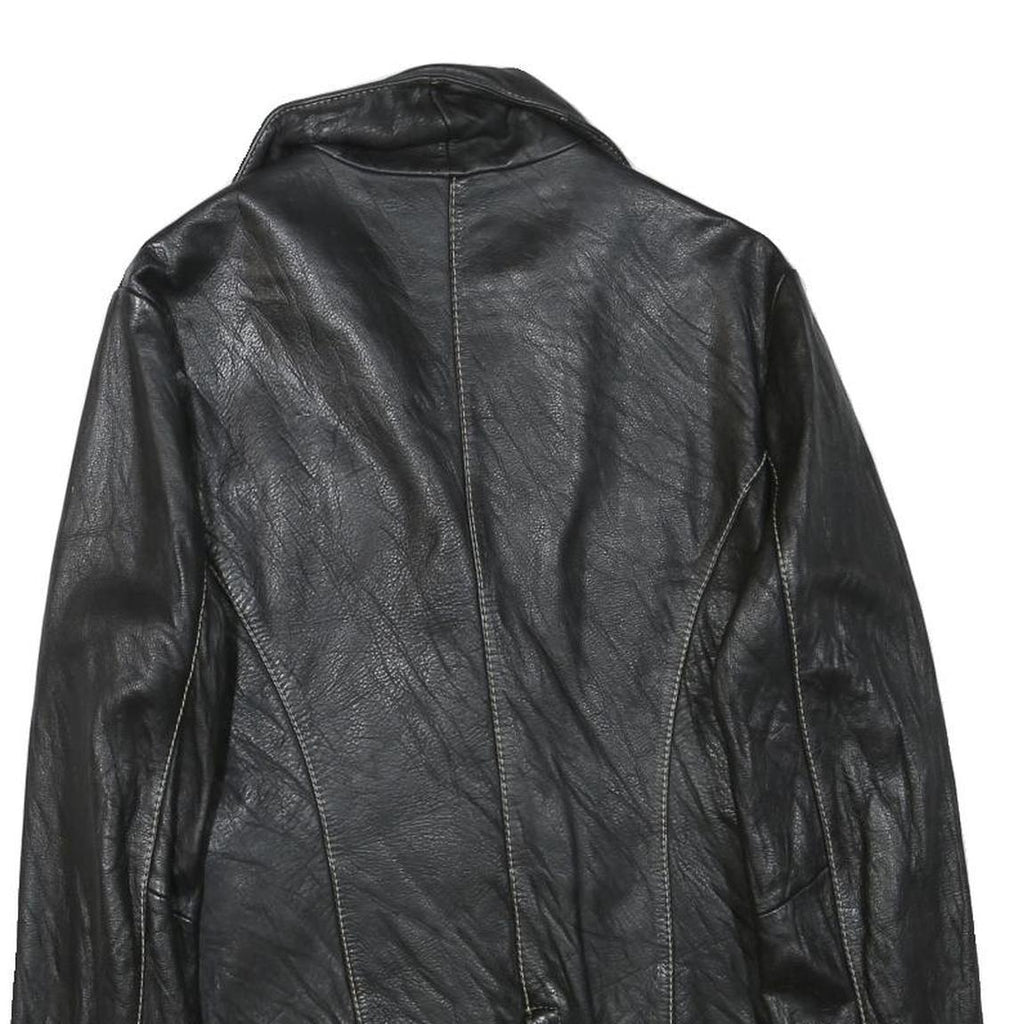 LEONARDO Womens Black Leather Button Jacket S Woven Classic Tailored