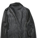 LEONARDO Womens Black Leather Button Jacket S Woven Classic Tailored