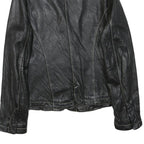 LEONARDO Womens Black Leather Button Jacket S Woven Classic Tailored