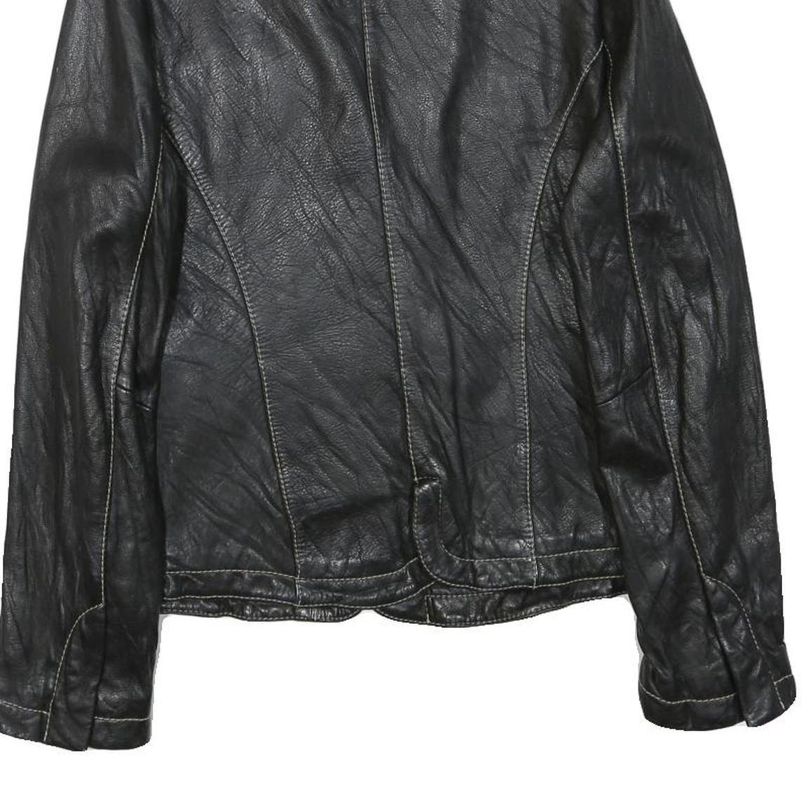 LEONARDO Womens Black Leather Button Jacket S Woven Classic Tailored