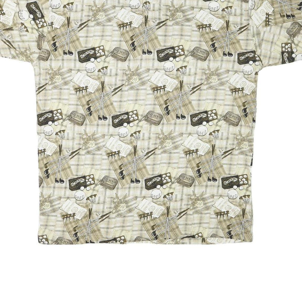 J G HOOK Mens Beige & Brown Golf Print Short Sleeve Polo Shirt L Cotton Blend