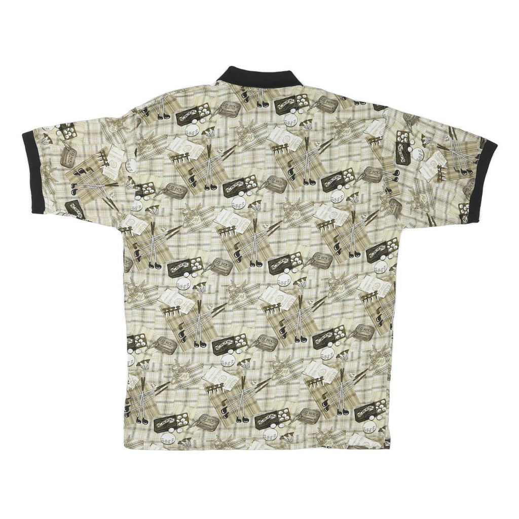 J G HOOK Mens Beige & Brown Golf Print Short Sleeve Polo Shirt L Cotton Blend