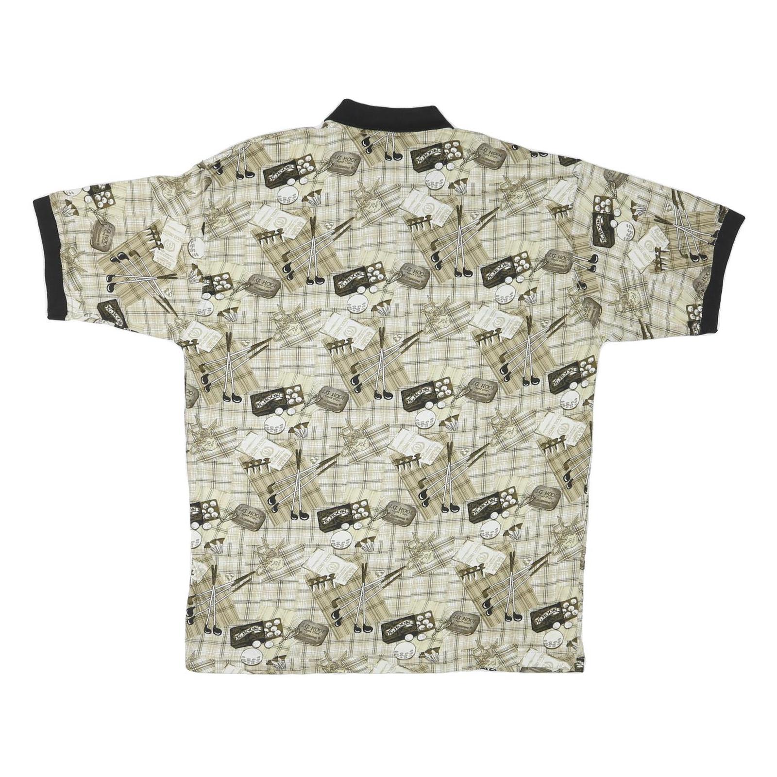 J G HOOK Mens Beige & Brown Golf Print Short Sleeve Polo Shirt L Cotton Blend