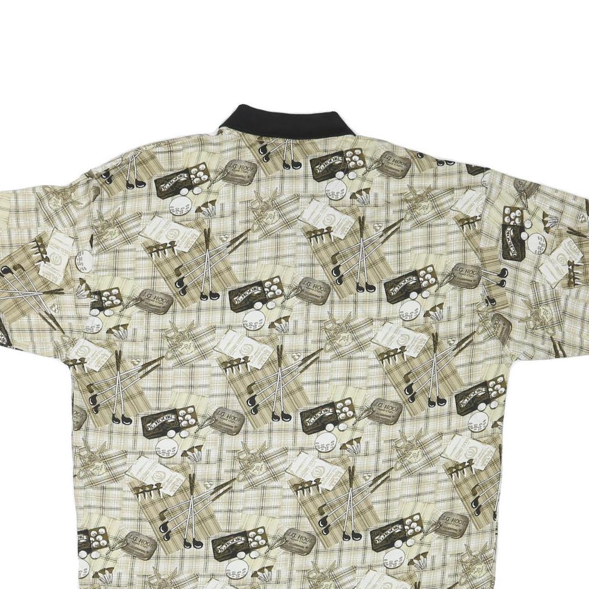 J G HOOK Mens Beige & Brown Golf Print Short Sleeve Polo Shirt L Cotton Blend