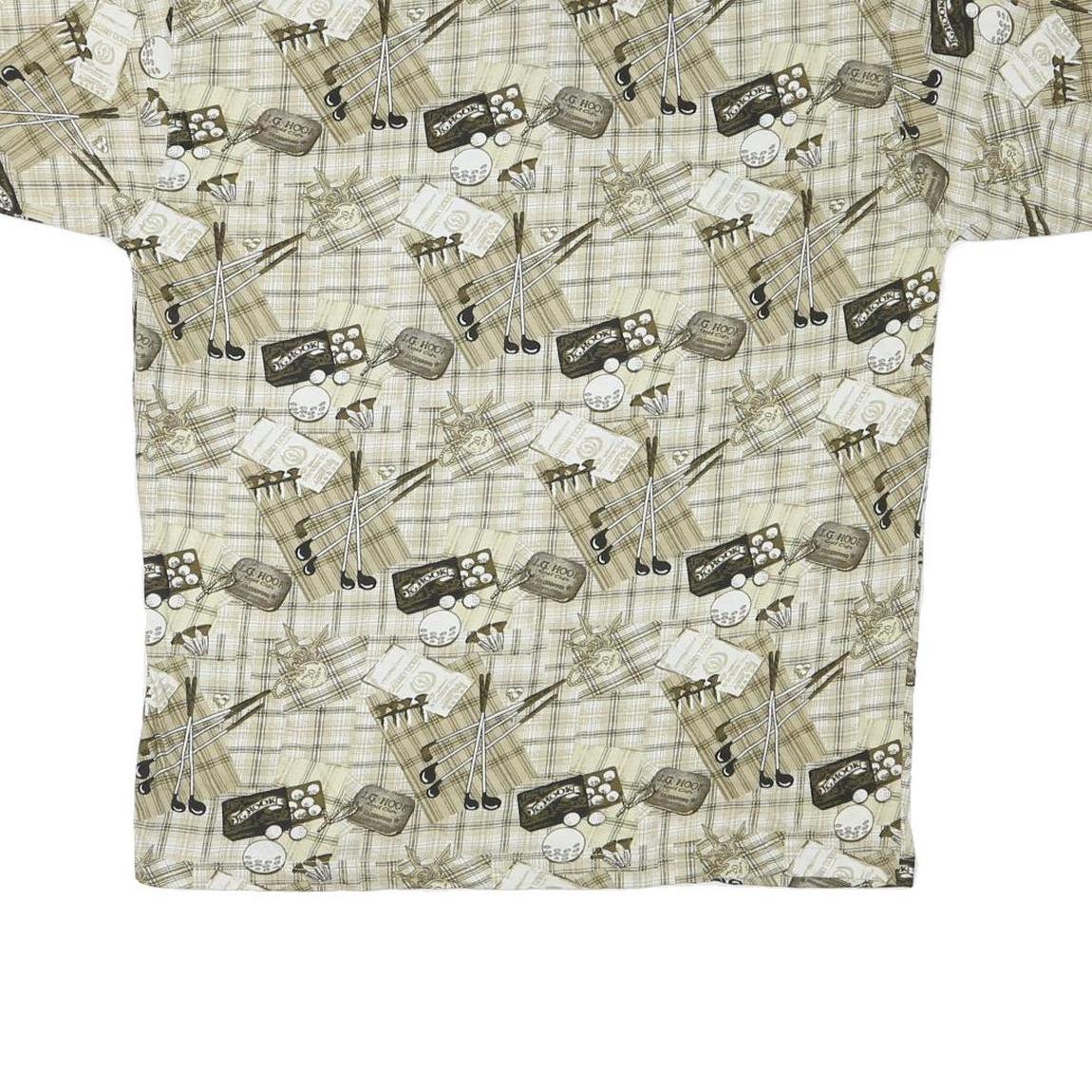 J G HOOK Mens Beige & Brown Golf Print Short Sleeve Polo Shirt L Cotton Blend