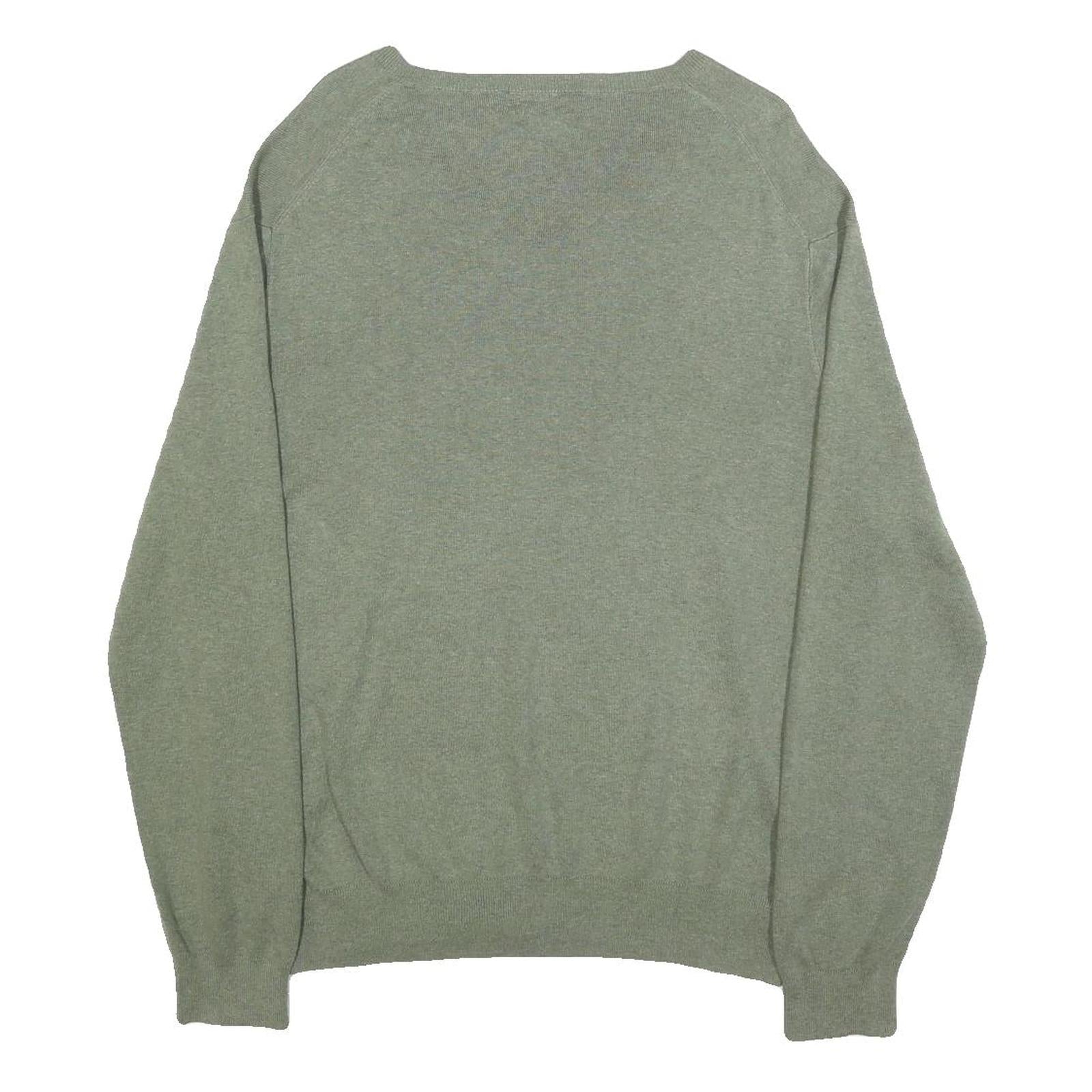 POLO RALPH LAUREN Mens Green Jumper Plain V-Neck Basic Knit L Cotton Classic