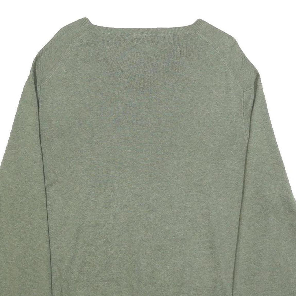 POLO RALPH LAUREN Mens Green Jumper Plain V-Neck Basic Knit L Cotton Classic