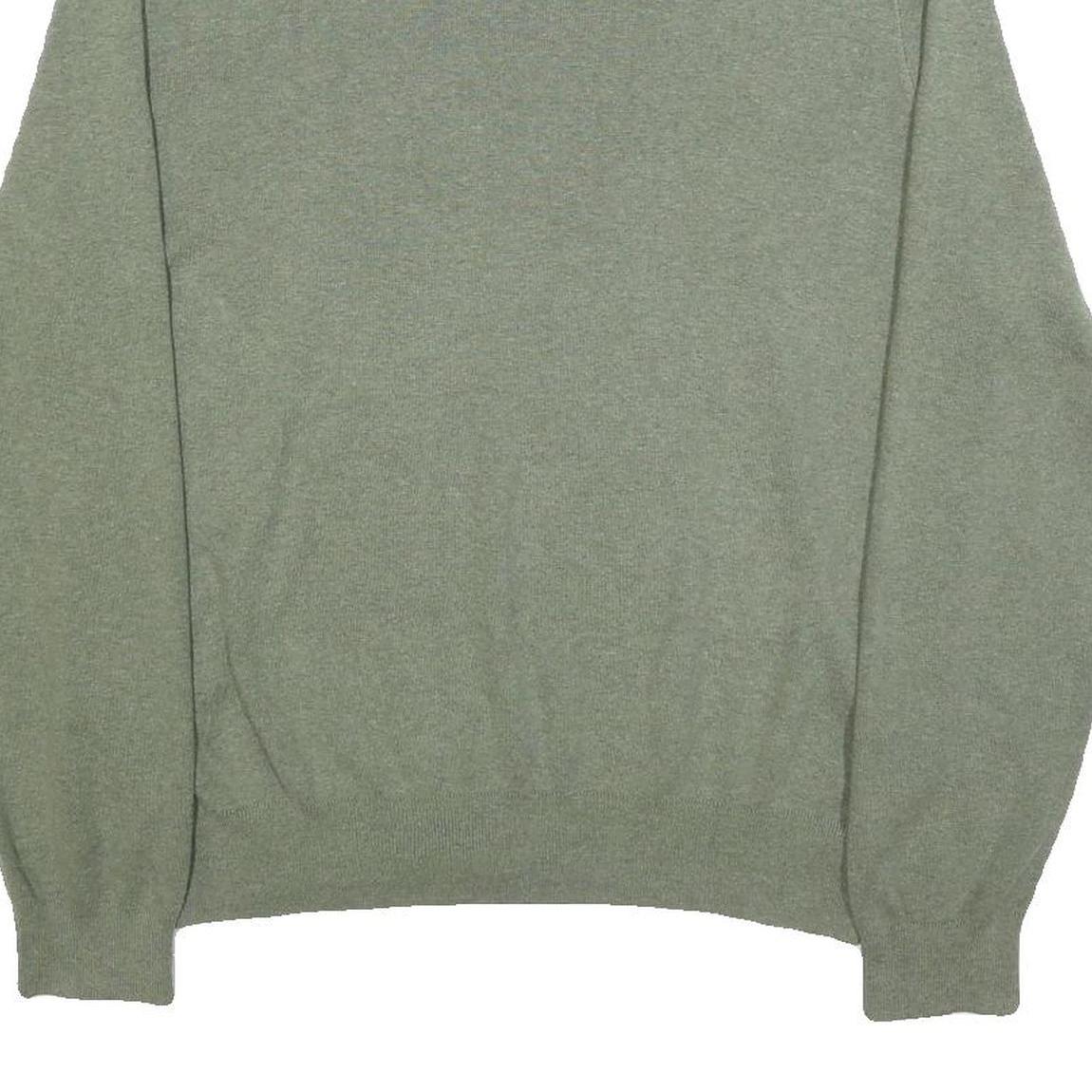 POLO RALPH LAUREN Mens Green Jumper Plain V-Neck Basic Knit L Cotton Classic