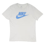 NIKE Mens White Blue Logo Modern T-Shirt L Short Sleeve Crew Neck Cotton Blend