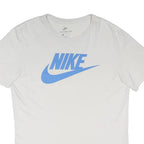 NIKE Mens White Blue Logo Modern T-Shirt L Short Sleeve Crew Neck Cotton Blend