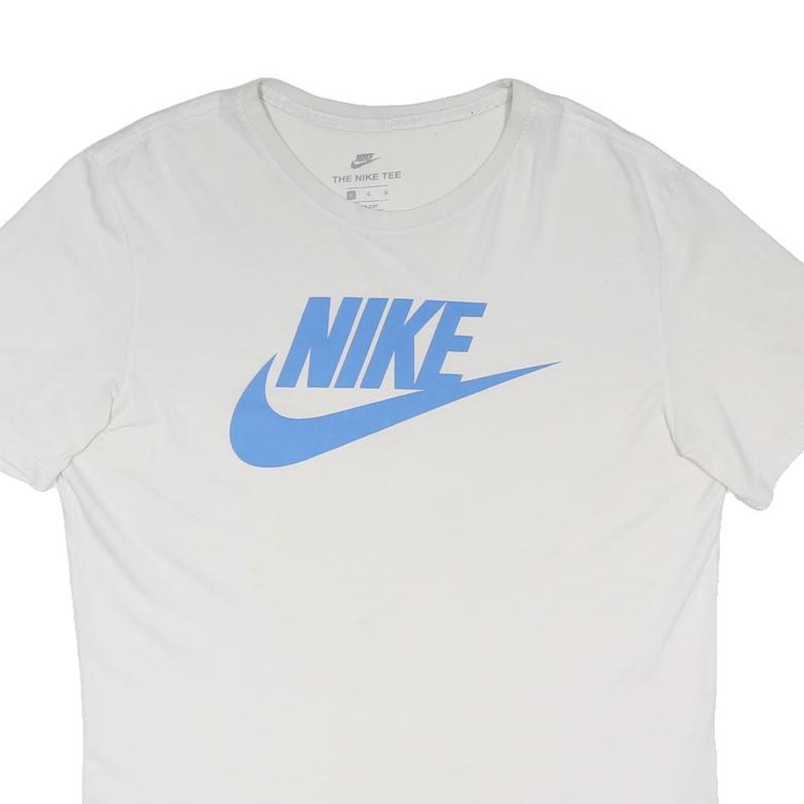 NIKE Mens White Blue Logo Modern T-Shirt L Short Sleeve Crew Neck Cotton Blend