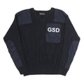 ERBEKO Mens Black Plain V-Neck Basic Knit L Cotton Jumper GSD Patch Shoulder