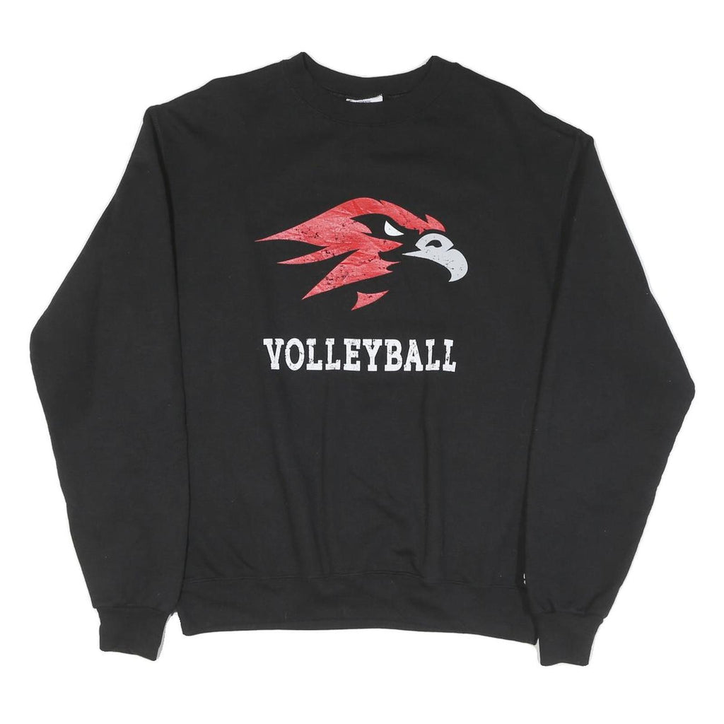 CHAMPION Mens Black Volleyball Crew Neck M Logo Cotton Blend Pullover Sweatshirt