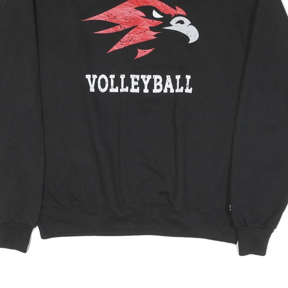 CHAMPION Mens Black Volleyball Crew Neck M Logo Cotton Blend Pullover Sweatshirt