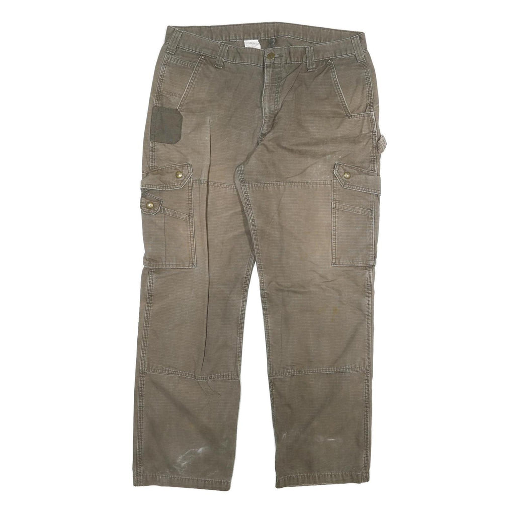 CARHARTT Mens Jeans Khaki Relaxed Straight Cotton Blend W38 L32 Workwear Zip