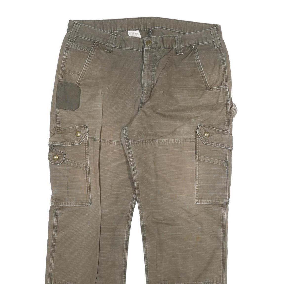 CARHARTT Mens Jeans Khaki Relaxed Straight Cotton Blend W38 L32 Workwear Zip