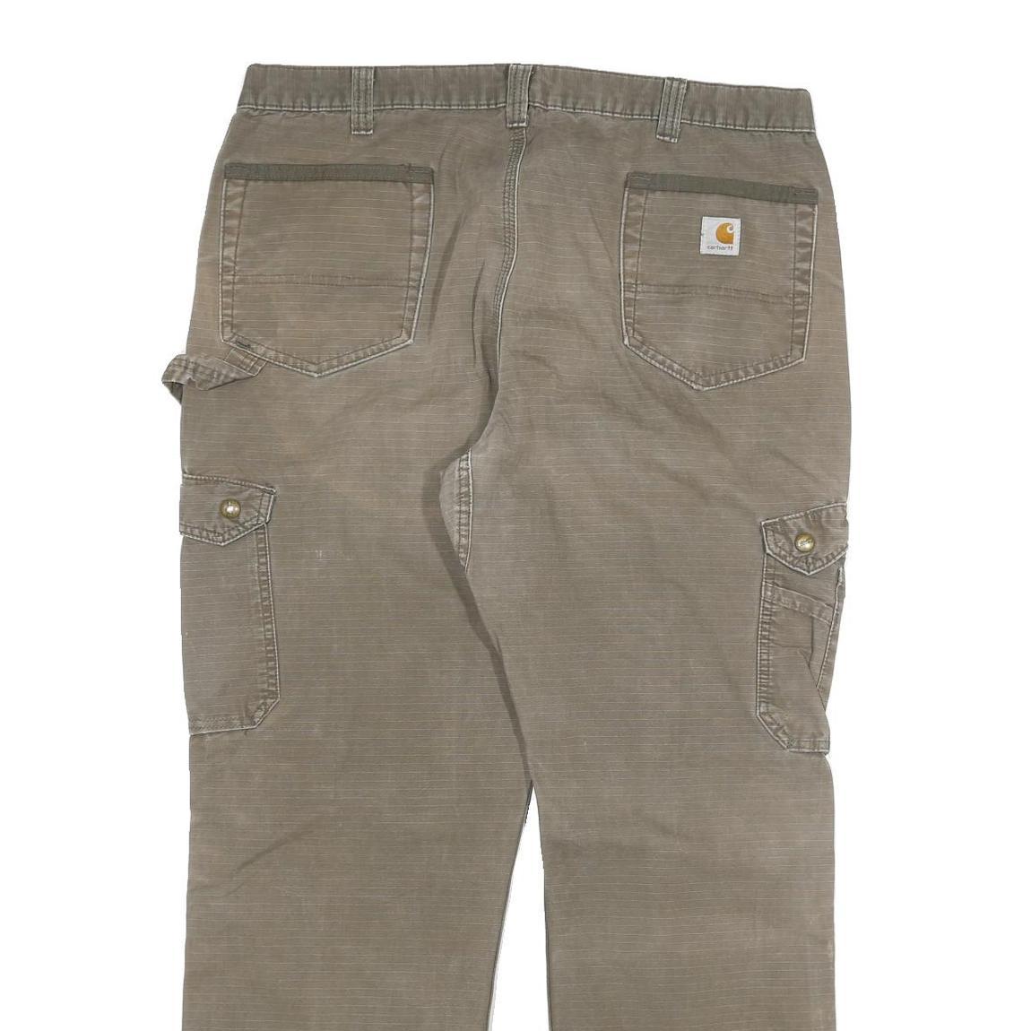 CARHARTT Mens Jeans Khaki Relaxed Straight Cotton Blend W38 L32 Workwear Zip
