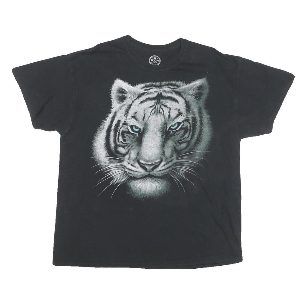 DOM Mens Black Graphic T-Shirt XL Short Sleeve Crew Neck Cotton Blend Tiger