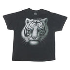 DOM Mens Black Graphic T-Shirt XL Short Sleeve Crew Neck Cotton Blend Tiger