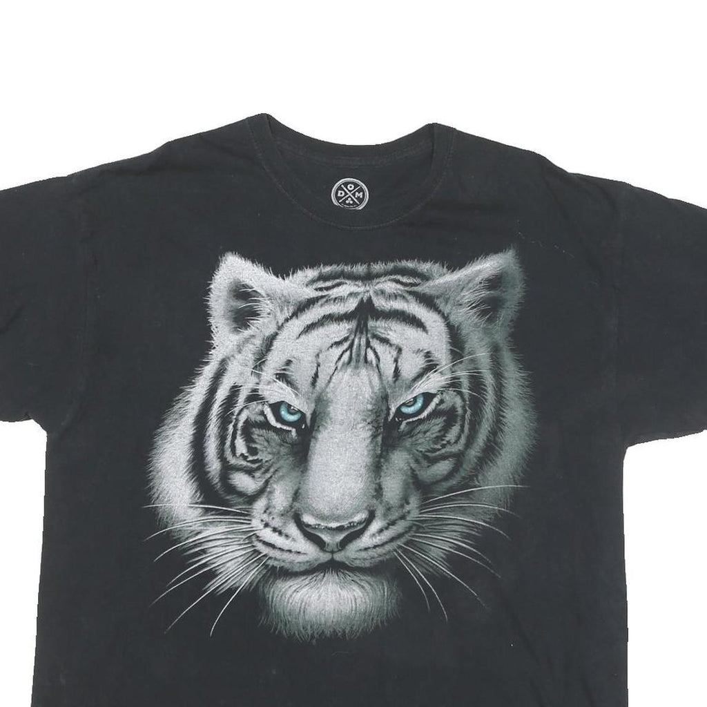 DOM Mens Black Graphic T-Shirt XL Short Sleeve Crew Neck Cotton Blend Tiger