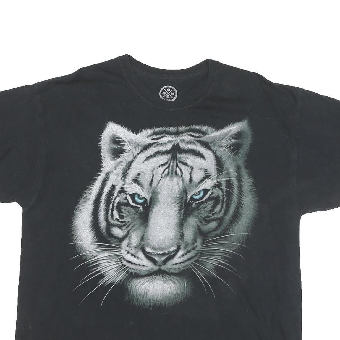 DOM Mens Black Graphic T-Shirt XL Short Sleeve Crew Neck Cotton Blend Tiger