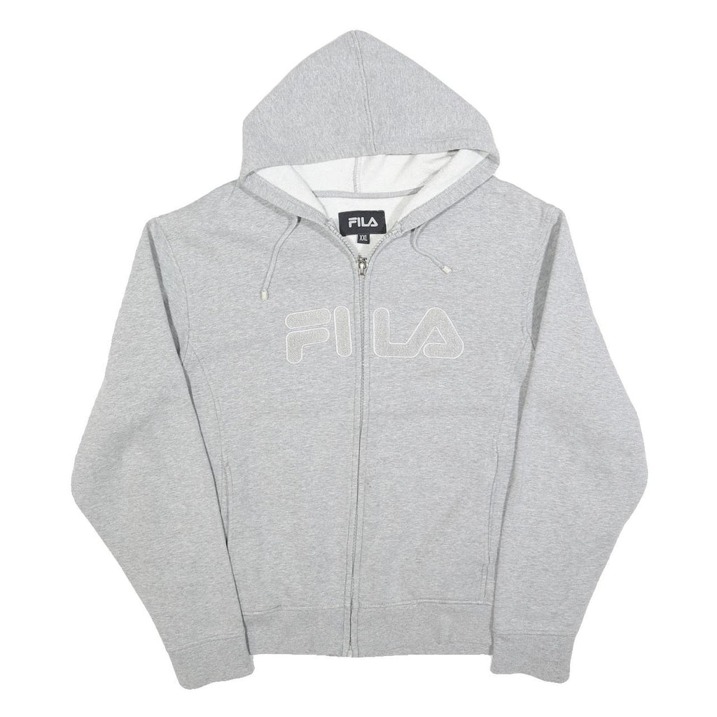 FILA Womens Grey Zip Up Hoodie 2XL Logo Casual Cotton Blend Sweatshirt