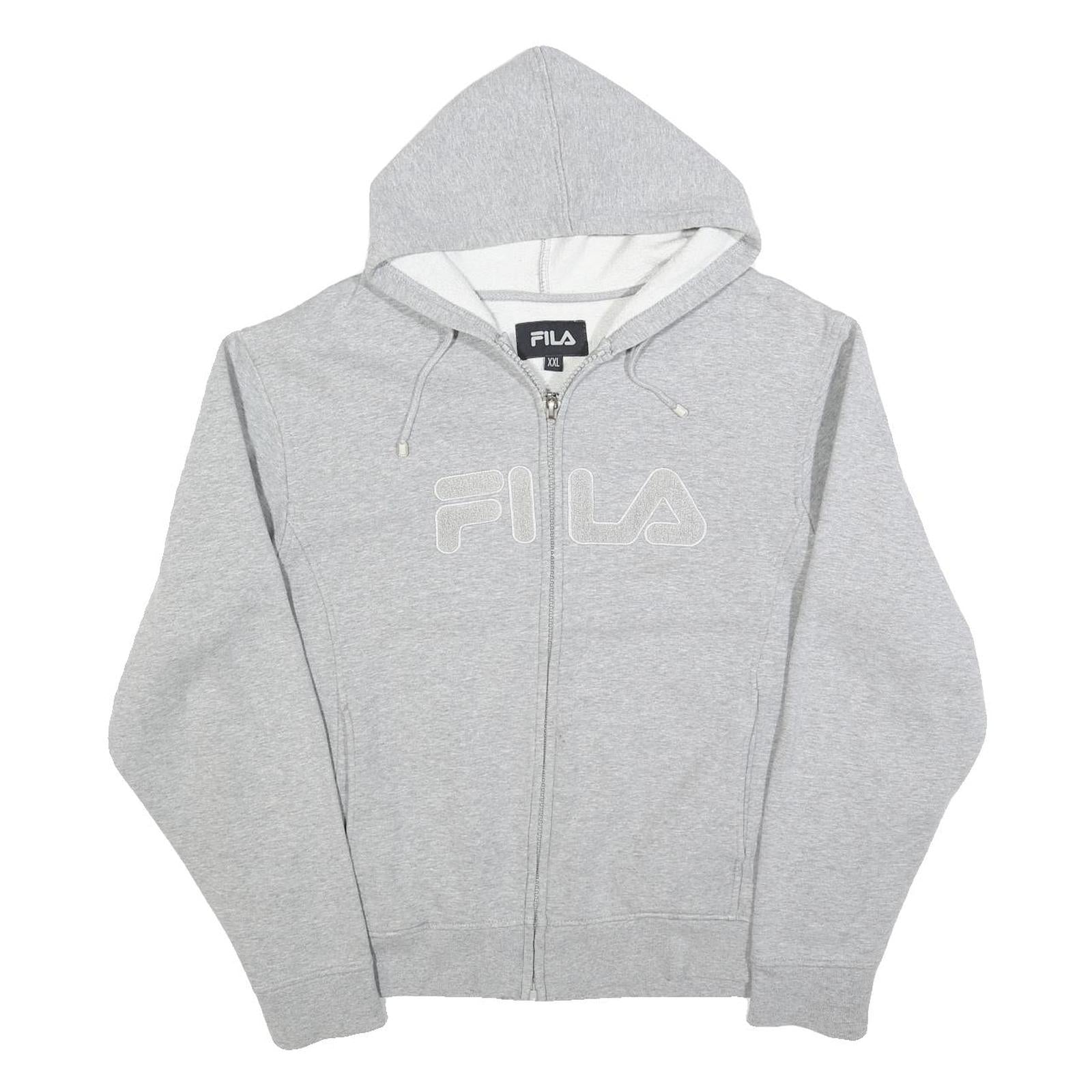 FILA Womens Grey Zip Up Hoodie 2XL Logo Casual Cotton Blend Sweatshirt