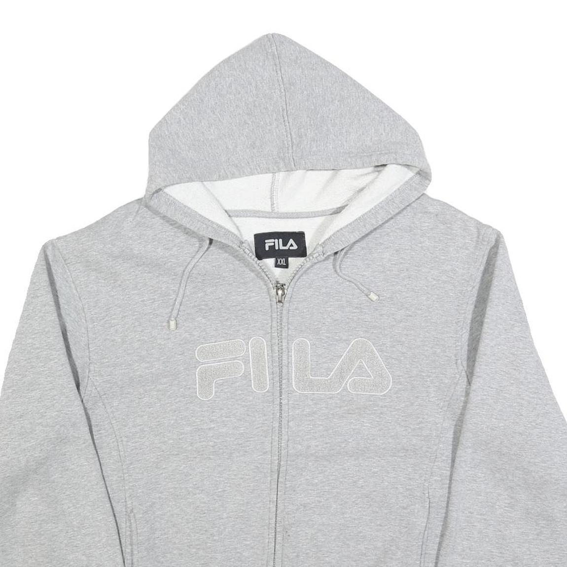 FILA Womens Grey Zip Up Hoodie 2XL Logo Casual Cotton Blend Sweatshirt