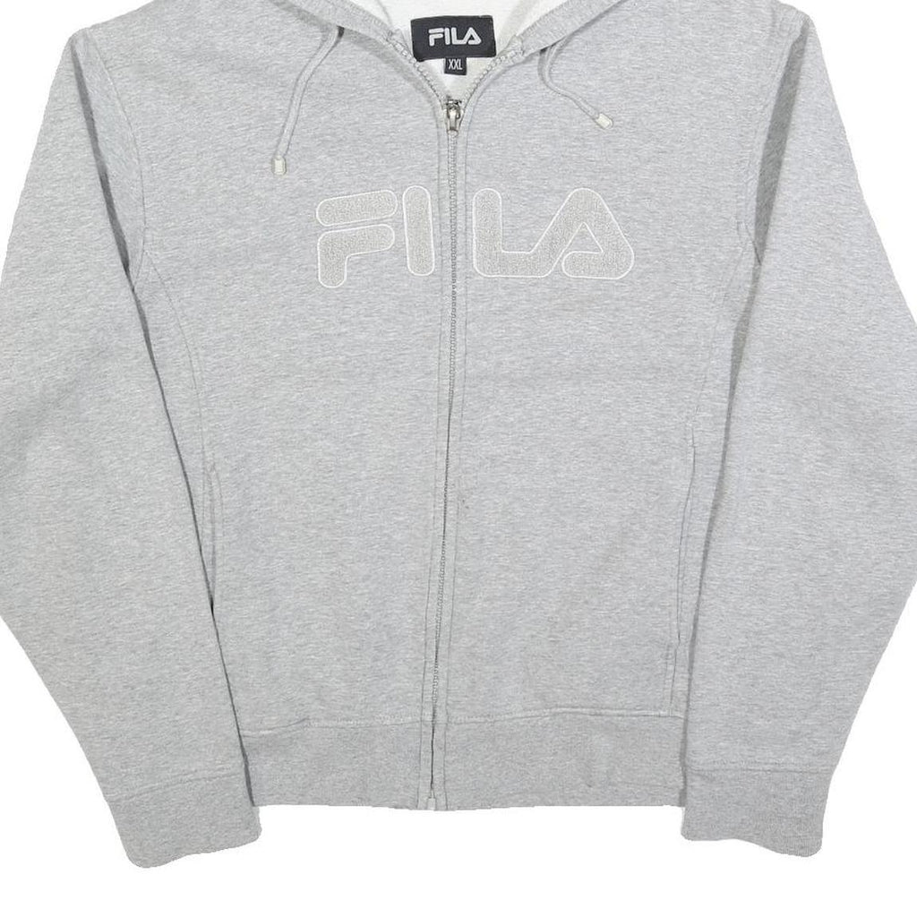 FILA Womens Grey Zip Up Hoodie 2XL Logo Casual Cotton Blend Sweatshirt