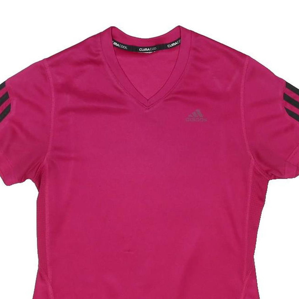 ADIDAS Womens Pink V-Neck T-Shirt XS Short Sleeve Polyester Sports Top