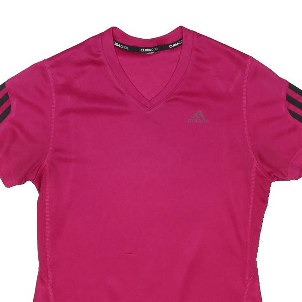 ADIDAS Womens Pink V-Neck T-Shirt XS Short Sleeve Polyester Sports Top