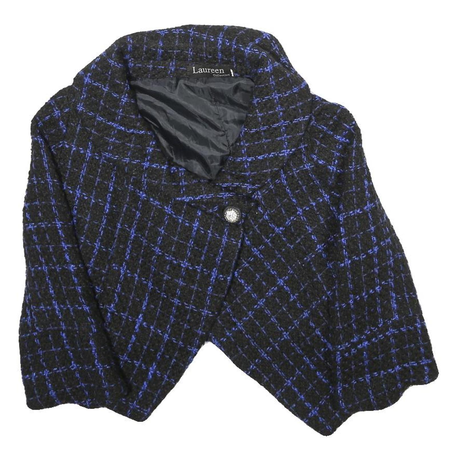 LAUREEN Womens Black & Blue Jacket UK 16 Woven Check Button Cropped Stylish