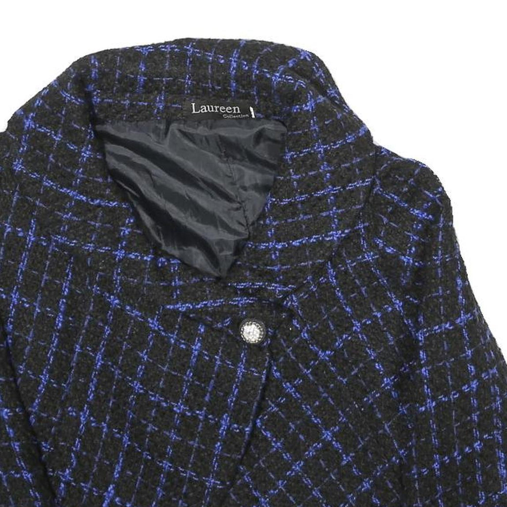 LAUREEN Womens Black & Blue Jacket UK 16 Woven Check Button Cropped Stylish